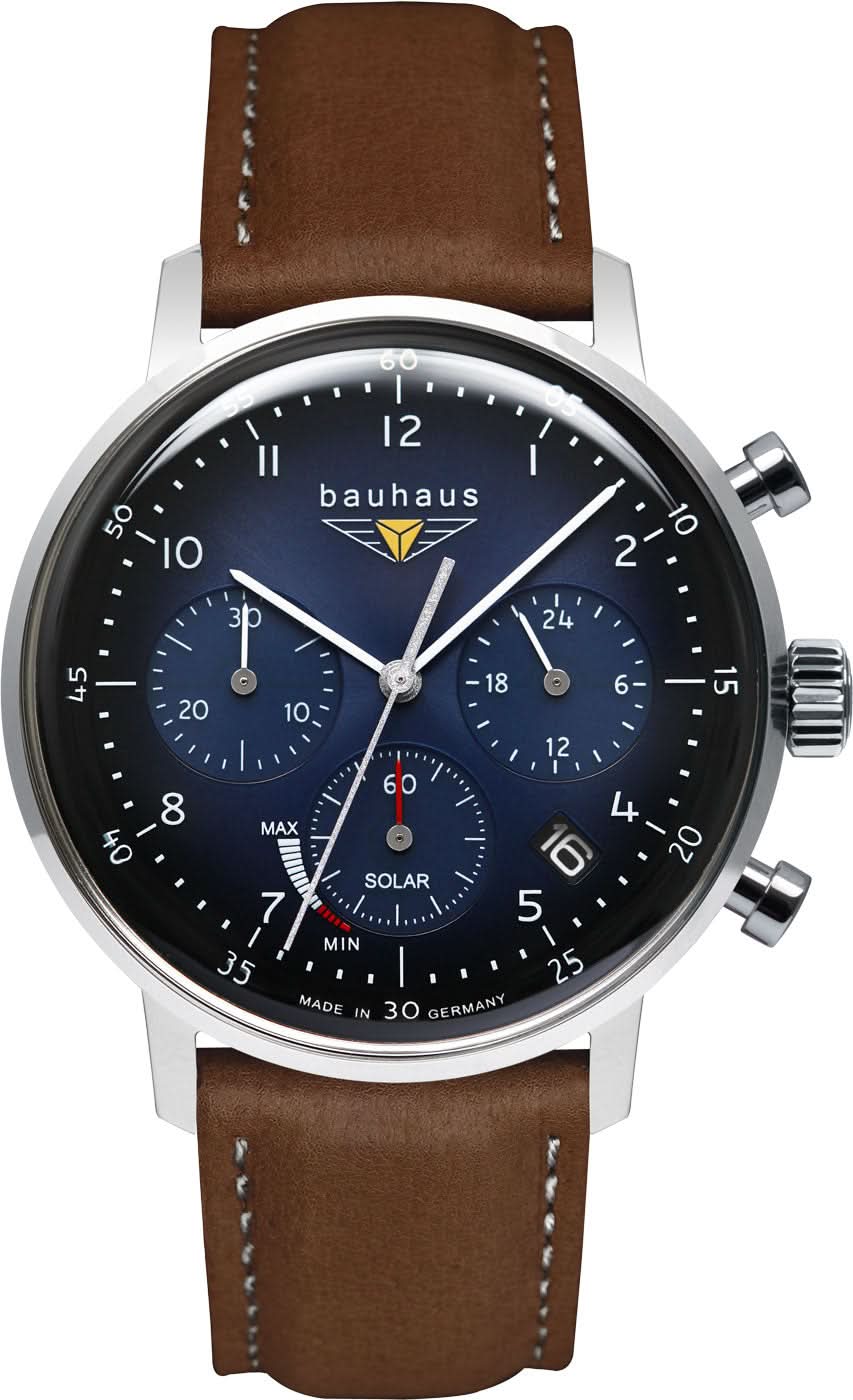Chrono solaire pour homme avec bracelet en cuir marron et cadran bleu et noir