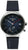 Montre homme avec cadran bleu foncé, boîtier argenté et bracelet en cuir noir