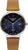 Montre homme : cadran bleu foncé, petite seconde, bracelet en cuir marron, boîtier en acier, fabrication allemande