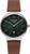 Montre homme avec bracelet en cuir marron, boîtier argenté et cadran vert foncé