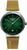 Montre classique unisexe Bauhaus avec cadran vert, bracelet en cuir beige et boîtier argenté