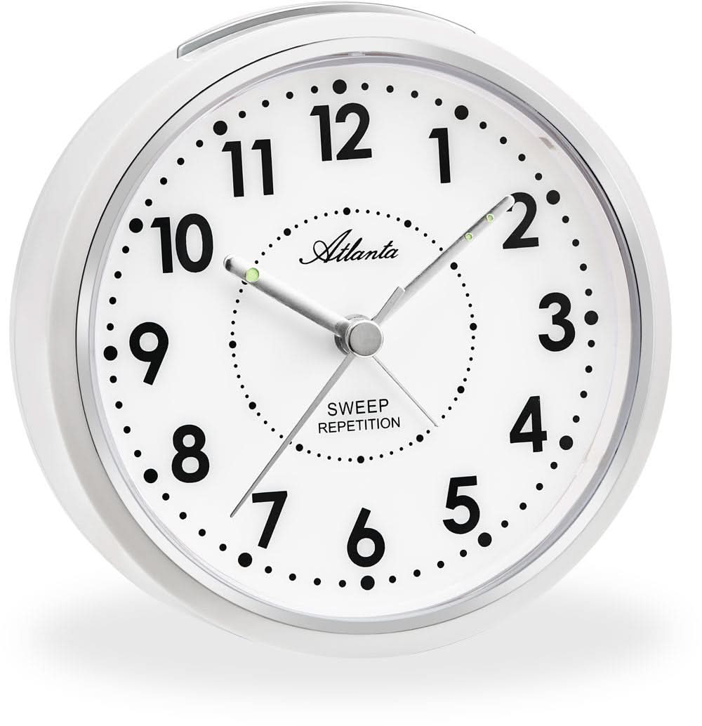 Réveil classique Atlanta rond 10 cm plastique • Seconde silencieuse • Lumière & Répétition