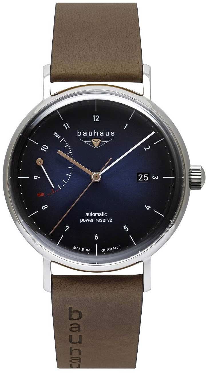 Bracelet de montre pour homme avec bracelet en cuir marron et cadran bleu, boîtier argenté