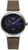 Bracelet de montre pour homme avec bracelet en cuir marron et cadran bleu, boîtier argenté