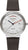 Montre homme avec boîtier argenté, cadran blanc et bracelet en cuir marron