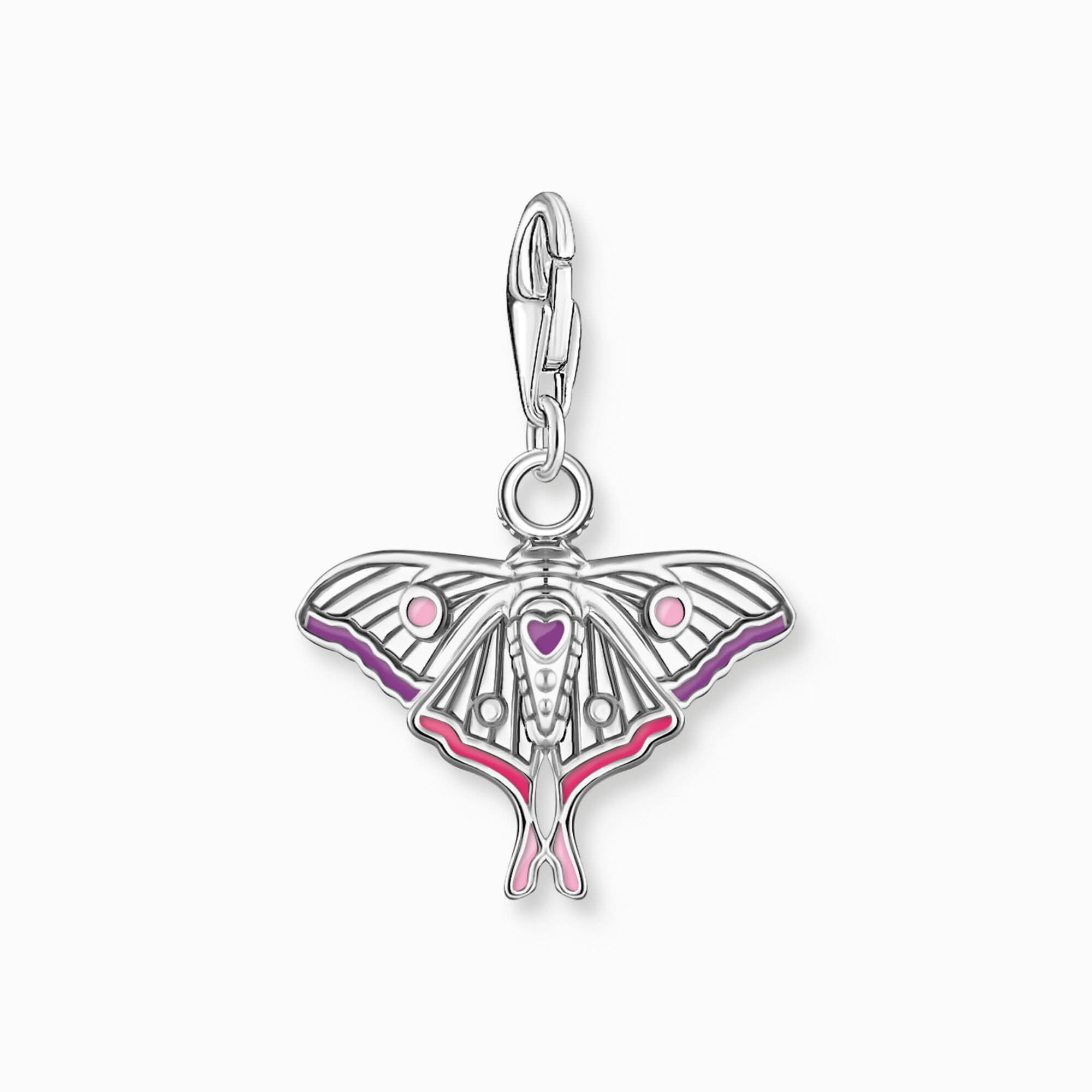 Pendentif breloque en argent avec émail coloré de papillon de nuit et passant