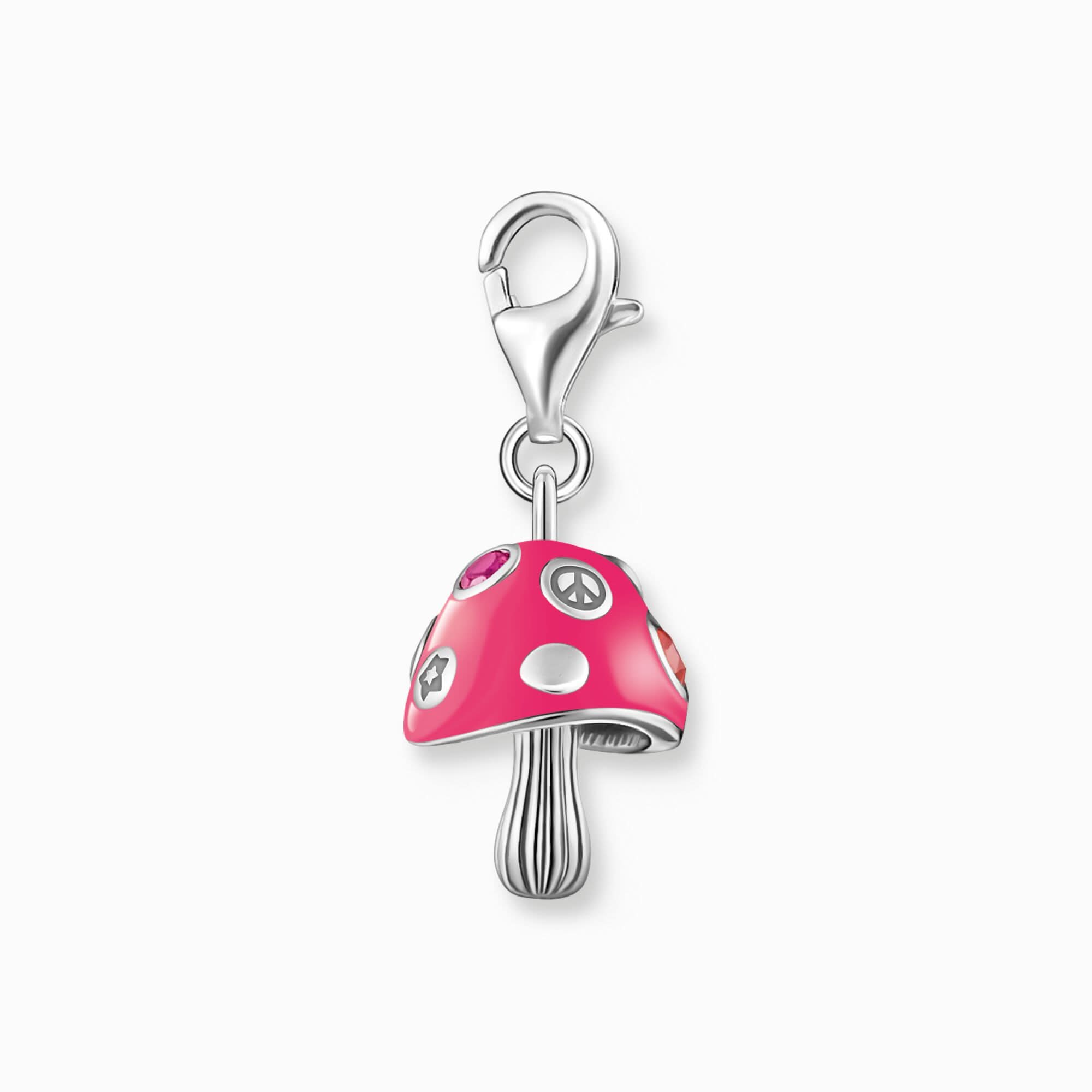 Pendentif Charm Thomas Sabo : champignon rose en argent sterling 925 avec émail, fermoir mousqueton