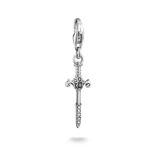 Pendentif en argent avec motif d'épée, zircone cubique et ornements filigranes