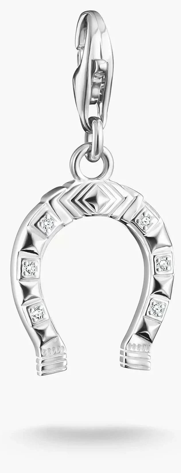 Pendentif fer à cheval argenté avec strass et passant