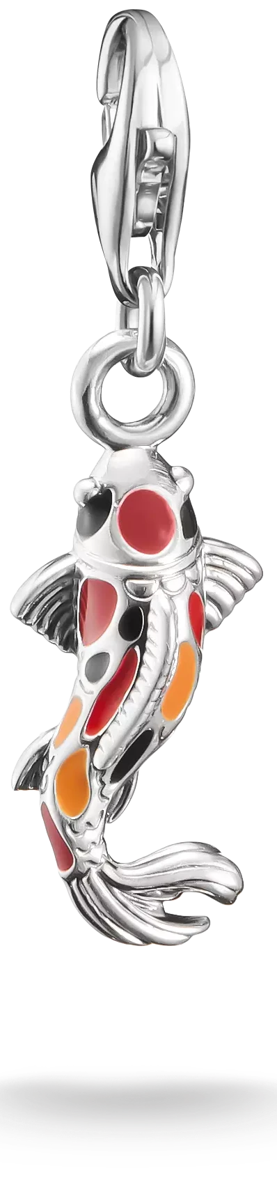Pendentif breloque carpe koï argentée avec yeux rouges et laque noire sur bélière