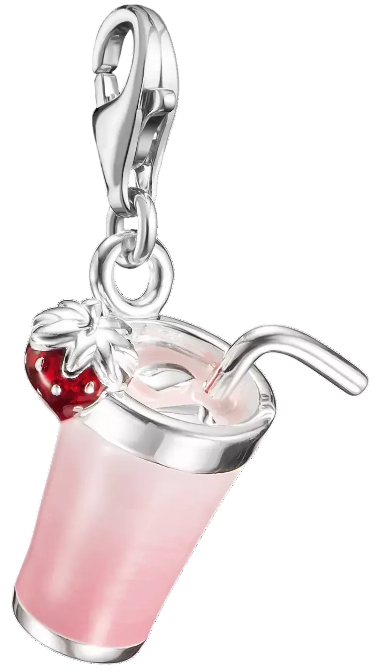 Pendentif breloque en argent : tasse rose avec cœur rouge