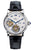 Herrenarmbanduhr mit schwarzem Lederband, silberfarbenem Gehäuse, weißem Zifferblatt und Doppel-Tourbillon