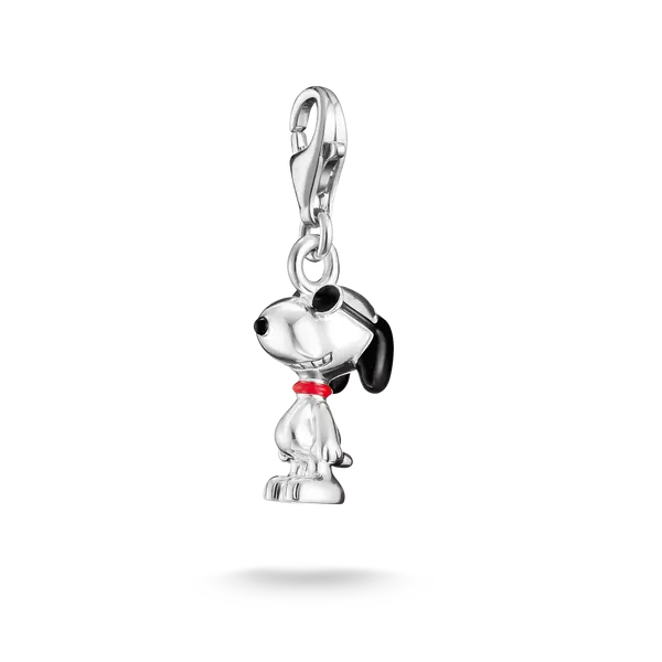 Pendentif Snoopy en argent sterling avec écharpe rouge, avec passant pour fixation