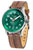 Herrenarmbanduhr mit braunem Lederarmband und grünem Zifferblatt, silbernes Edelstahlgehäuse
