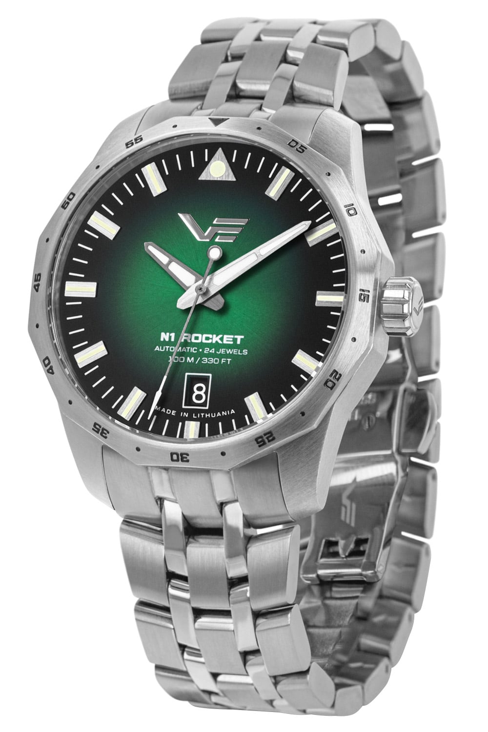 Automatikuhr mit grünem Zifferblatt und Edelstahlarmband, rundem 39-mm-Gehäuse