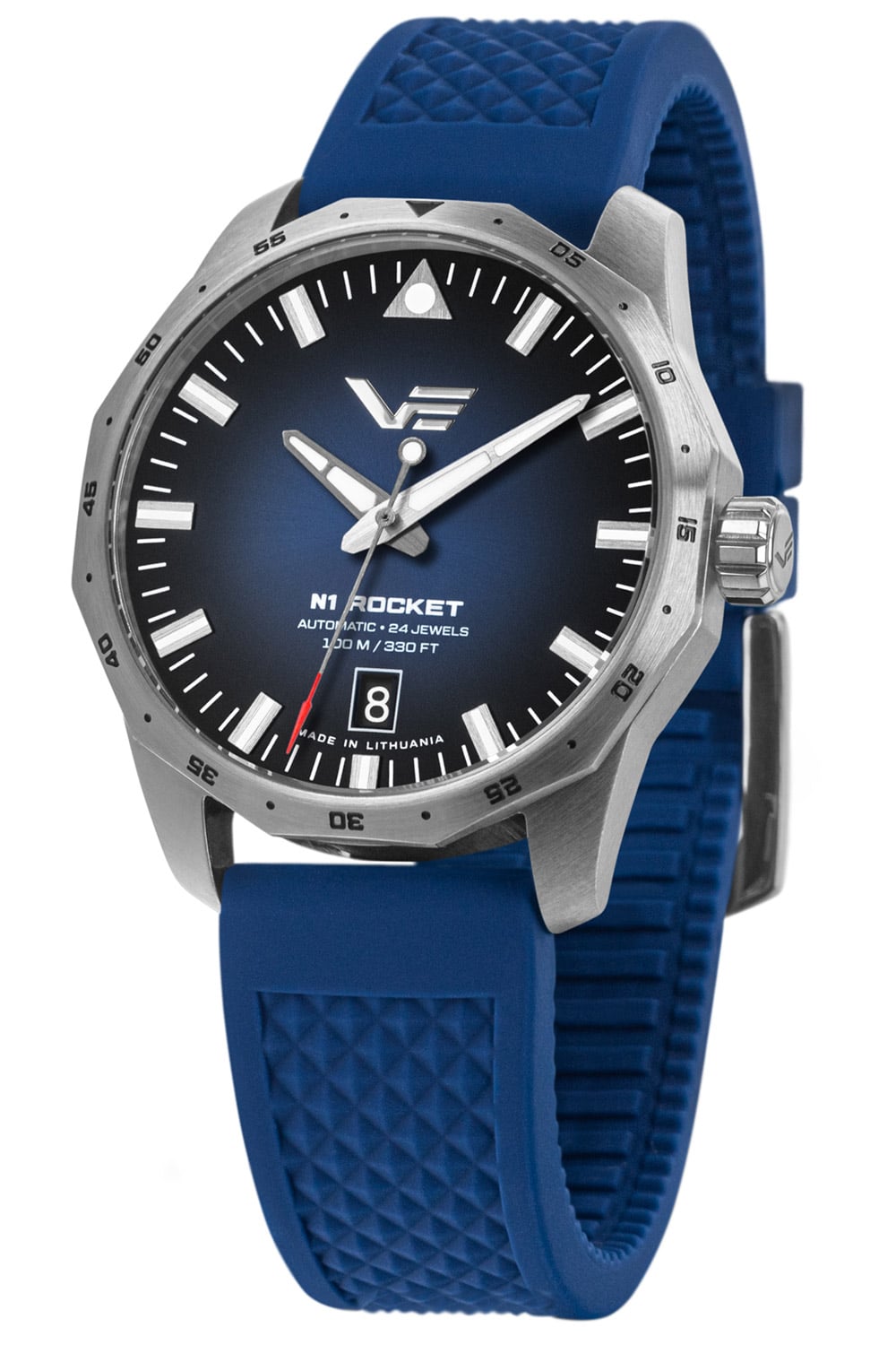 Herren-Automatikuhr mit blauem Zifferblatt, silbernem Edelstahlgehäuse und blauem Silikonarmband