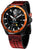 Vostok Europe Herrenuhr mit schwarzem Gehäuse, orange Lünette und braunem Lederband