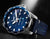 Herren-Armbanduhr mit blauem Zifferblatt und dunkelblauem Lederarmband, Stahlgehäuse