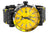 Herrenarmbanduhr mit gelbem Zifferblatt, schwarzem Gehäuse und breitem schwarzem Armband