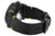 Herrenarmbanduhr Rückseite mit schwarzem Gehäuse und schwarzem Lederarmband