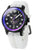Herrenuhr mit schwarzem Gehäuse, violetten Akzenten und weißem Silikonarmband
