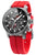 Herren-Chronograph: schwarzes Zifferblatt, rotes Kautschukband, Stahllünette