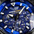 Vostok Europe Herrenuhr Zifferblattdetail, blau mit Chronograph-Zählern und Indizes