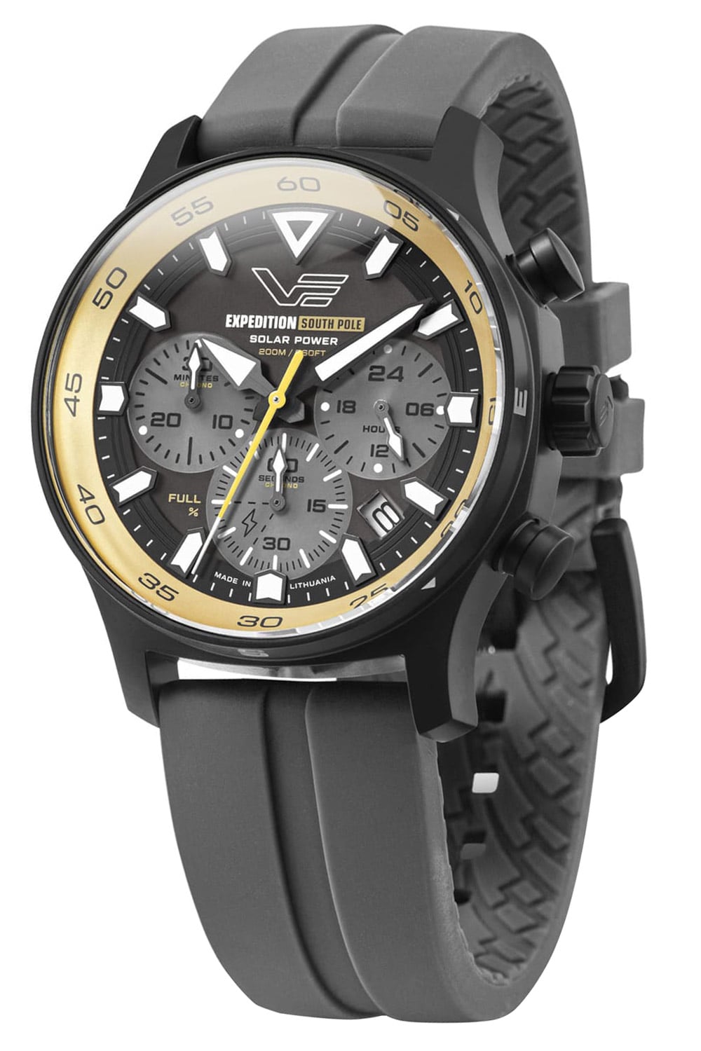 Herren-Chronograph-Uhr mit grauem Gehäuse, schwarzem Zifferblatt und Kautschukarmband