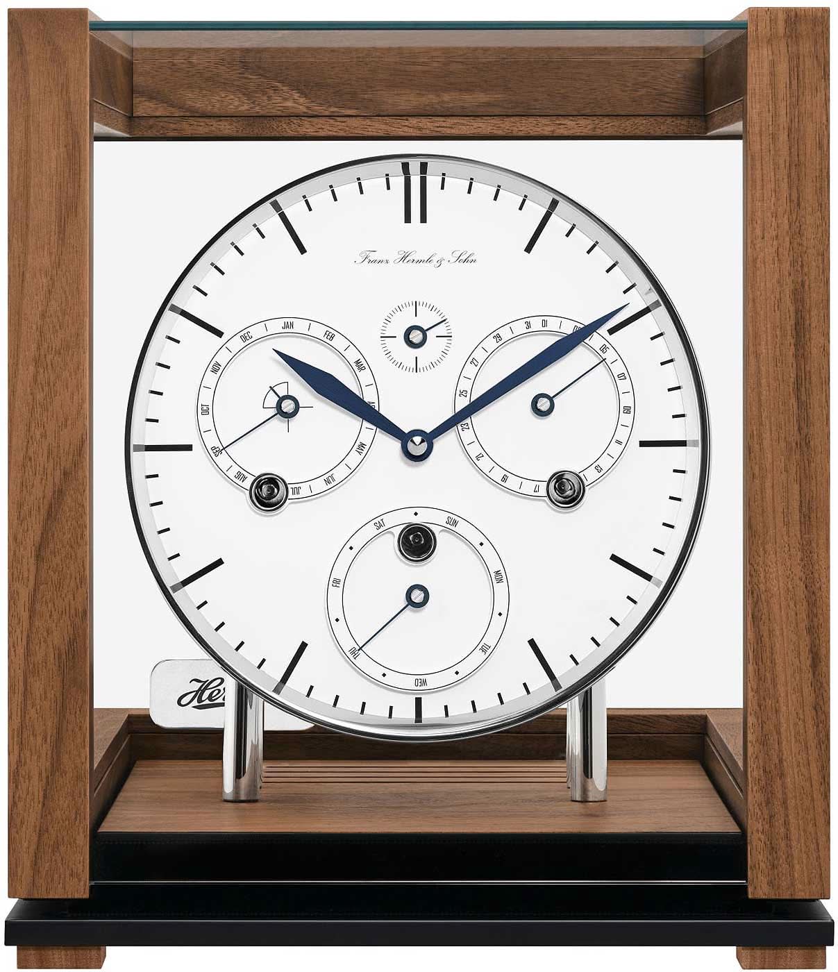 Horloge de table en bois avec grand cadran et trois cadrans, aiguilles bleues