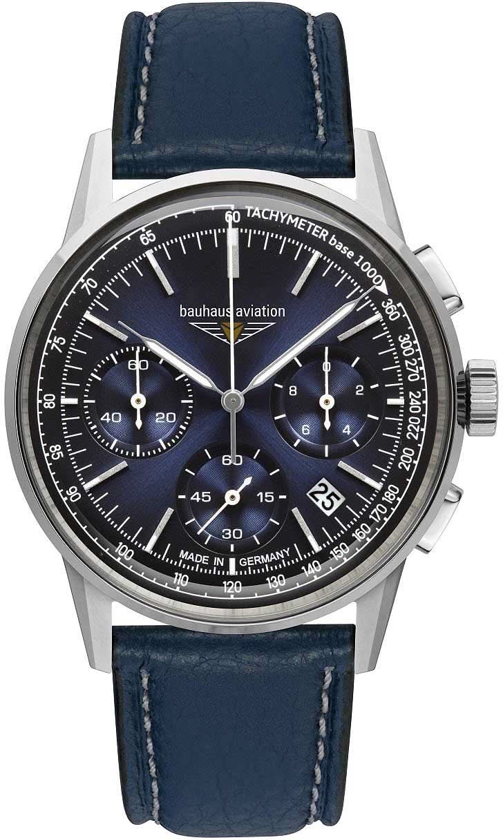 Bracelet de montre pour homme avec cadran bleu, chronographe et bracelet en cuir bleu foncé