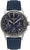 Bracelet de montre pour homme avec cadran bleu, chronographe et bracelet en cuir bleu foncé
