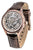 Damen-Automatikuhr mit skelettiertem Zifferblatt, roségoldfarbenem Gehäuse und braunem Lederband