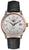 Bracelet pour homme avec bracelet en cuir noir, lunette or rose et cadran blanc