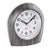 Réveil analogique semi-rond aspect bois gris avec cadran blanc et aiguilles noires
