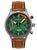 Montre bracelet pour homme chronographe : bracelet en cuir marron, cadran vert, boîtier en acier inoxydable