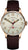 Montre analogique avec bracelet en cuir marron, boîtier argenté et cadran blanc