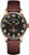 Montre analogique pour homme avec cadran sombre et bracelet en cuir marron