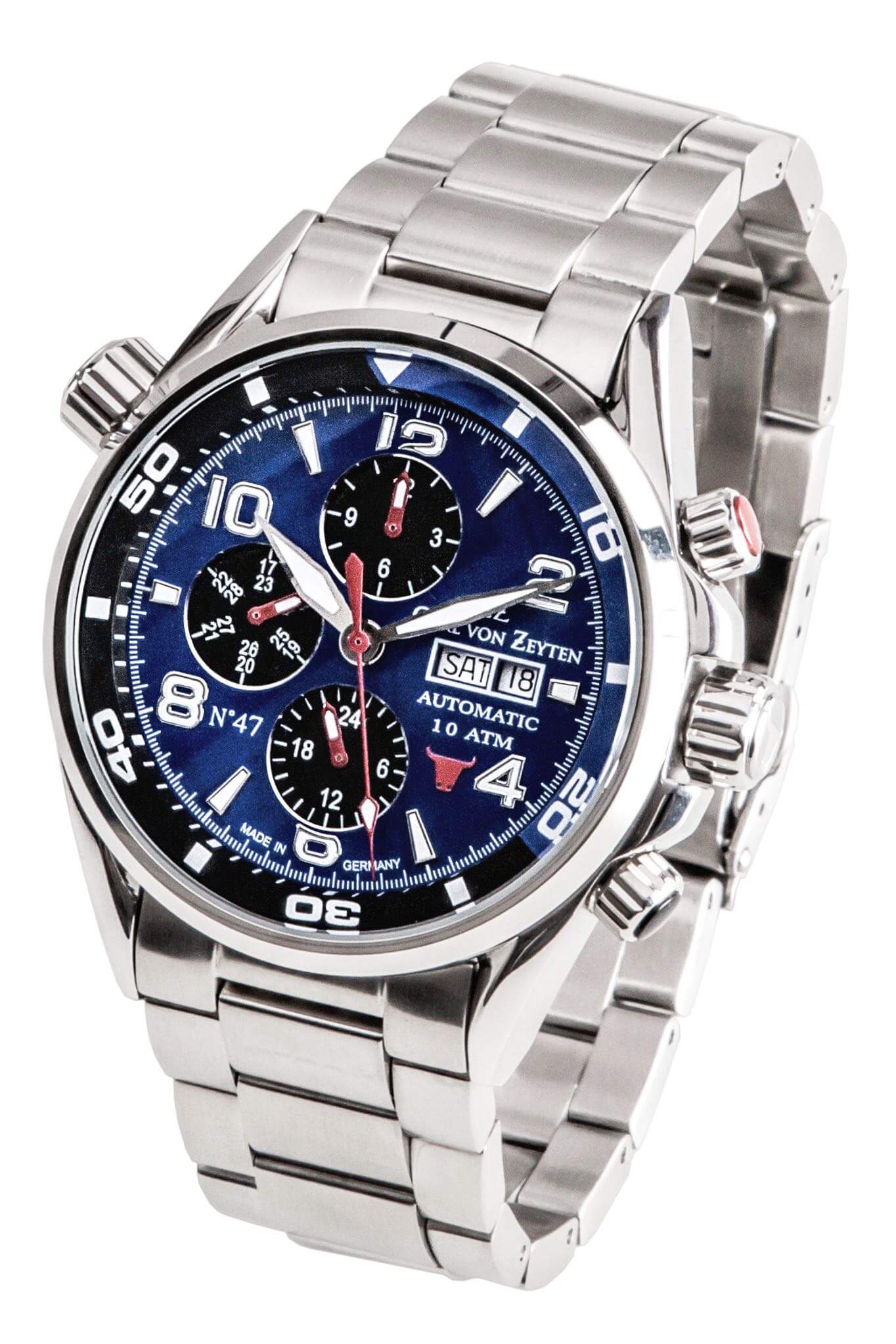 Carl von Zeyten Herrenuhr mit blauem Zifferblatt, Edelstahlband und Saphirglas