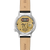 Bulova Accutron Herrenarmbanduhr mit goldfarbenem Innenleben, braunem Lederband, Saphirglas.