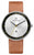 Montre pour femme avec bracelet en cuir marron, cadran rond argenté et aiguilles noires