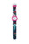 Montre pour fille avec boîtier rond rose, cadran blanc et bracelet bleu à motif