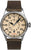 Montre homme avec bracelet en cuir marron, cadran beige et mouvement automatique, lunette argentée
