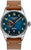 Bracelet de montre pour homme avec bracelet en cuir marron, cadran bleu et affichage automatique