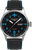 Bracelet pour homme avec cadran noir, boîtier argenté et bracelet en cuir bleu contrastant