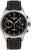 Montre homme avec cadran noir, chiffres orange, bracelet en cuir avec surpiqûres orange