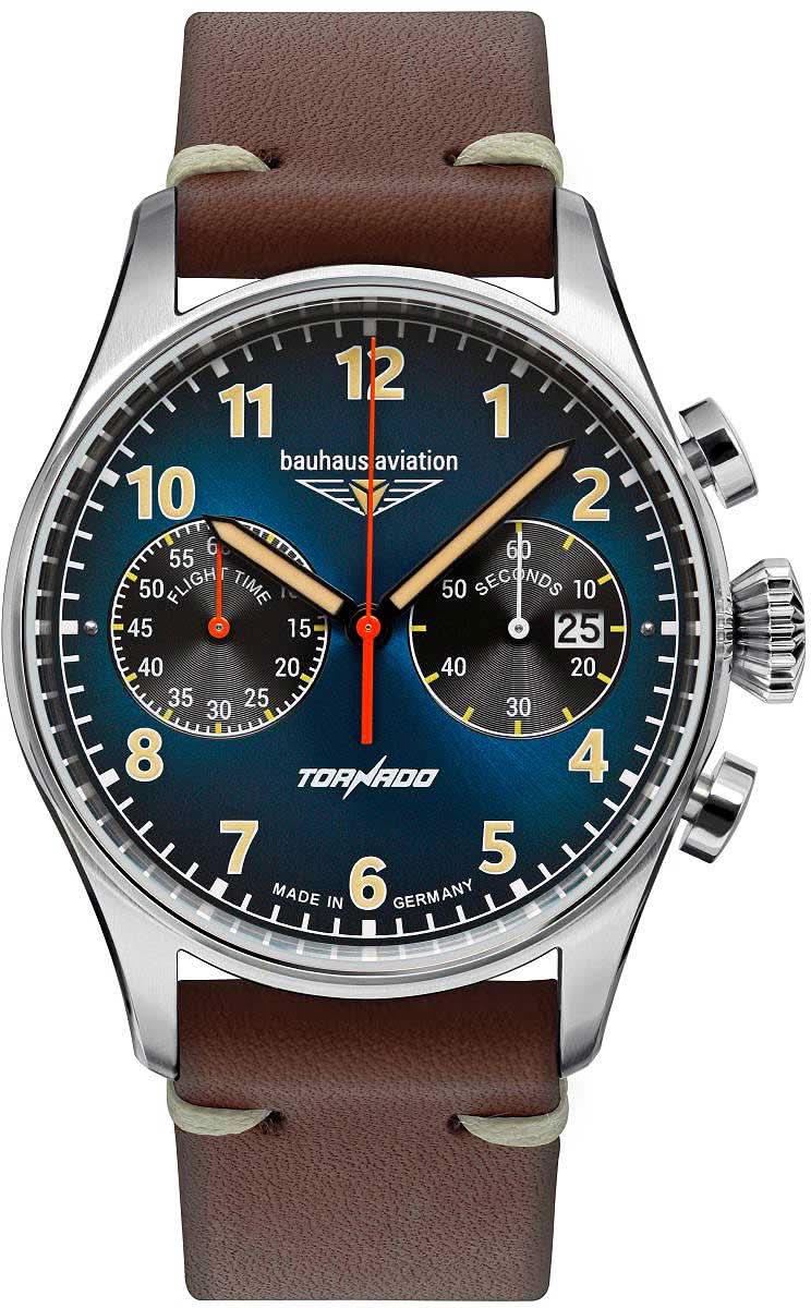 Montre pour homme avec bracelet en cuir marron, boîtier en acier inoxydable et cadran chronographe sombre