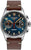 Montre pour homme avec bracelet en cuir marron, boîtier en acier inoxydable et cadran chronographe sombre