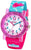 Montre d'apprentissage analogique pour filles avec bracelet rose, bande florale bleu turquoise et cadran coloré