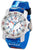 Bracelet de montre pour homme avec bracelet en tissu bleu, boîtier argenté et cadran blanc