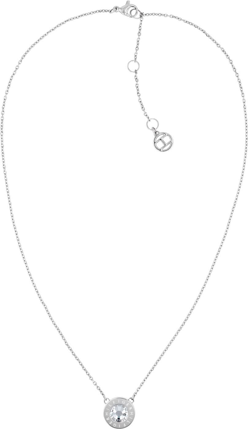 Collier en acier inoxydable avec chaîne fine et pendentif rond orné d'une pierre claire